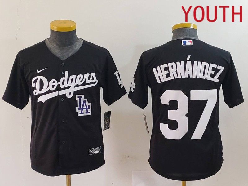 Youth Los Angeles Dodgers 37 Hernandez Black Nike Game 2024 MLB Jersey style 7244